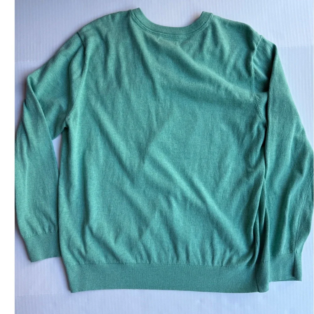 LL Bean Mens V-Neck Sweater Seafoam Green Cotton Nylon Blend Pullover 527301 L-R